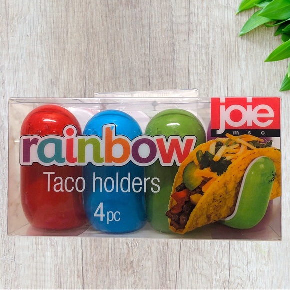 Joie Limited Rainbow Taco 4 Pc. Set Bright Hues Easy Handheld Holders Host Pick - Picture 2 of 5